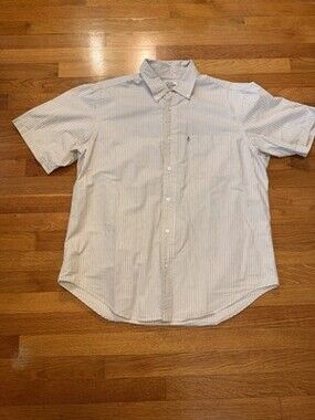 Ralph Lauren Jeans Company Shortsleeve Button Up Shirt Striped Tan Size Large